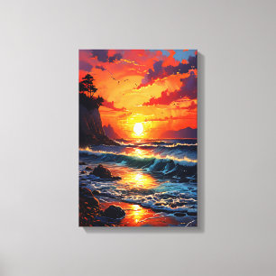 Vibrant Ocean Sunset - Kustkunst Canvas Afdruk