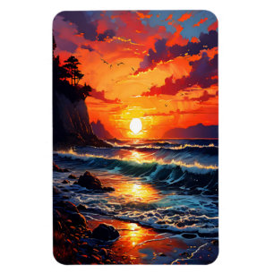 Vibrant Ocean Sunset - Kustkunst Magneet