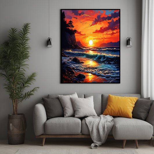 Vibrant Ocean Sunset - Kustkunst Poster