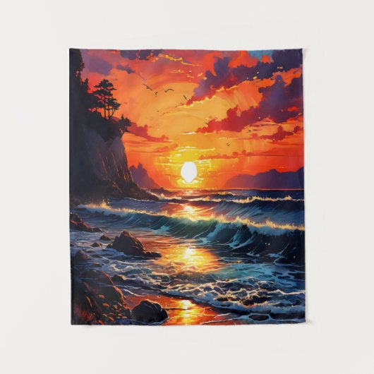 Vibrant Ocean Sunset - Kustkunst Wandkleed (Voorkant)