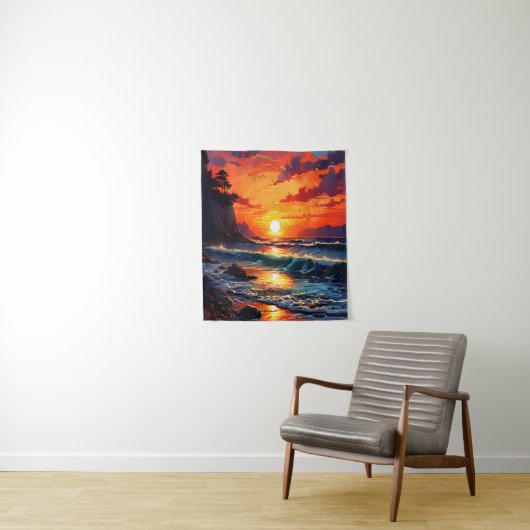 Vibrant Ocean Sunset - Kustkunst Wandkleed (In situ)