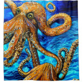 Vibrant Octopus Blue Ocean Wave Minimalism Douchegordijn (Voorkant)