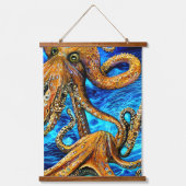 Vibrant Octopus Blue Ocean Wave Minimalism Hangend Wandkleed (Voorkant)