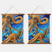 Vibrant Octopus Blue Ocean Wave Minimalism Hangend Wandkleed (Dubbel)
