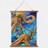 Vibrant Octopus Blue Ocean Wave Minimalism Hangend Wandkleed (Voorkant 2)