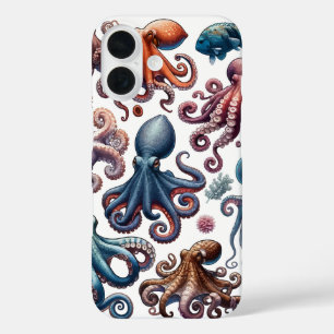 Vibrant Octopus Collectie Marine Life Illustratio iPhone 16 Hoesje