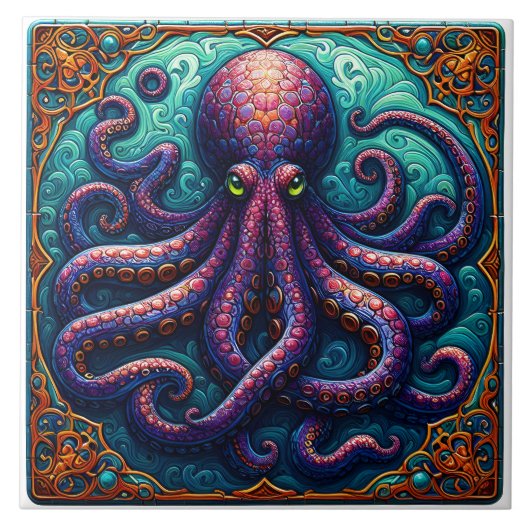 Vibrant Octopus Tegel Design Tegeltje (Voorkant)