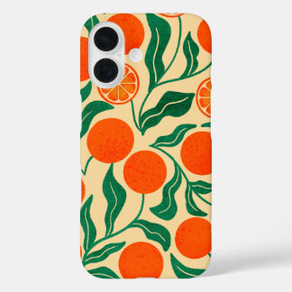 Vibrant Orange Citrus Botanical Pattern  iPhone 16 Hoesje