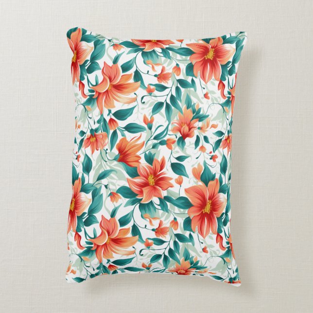 Vibrant Orange Floral Garden Pattern - Elegant Tea Accent Kussen (Achterkant (Verticaal))