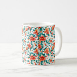 Vibrant Orange Floral Garden Pattern - Elegant Tea Koffiemok