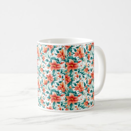 Vibrant Orange Floral Garden Pattern - Elegant Tea Koffiemok (Voorkant rechts)