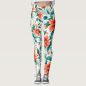 Vibrant Orange Floral Garden Pattern - Elegant Tea Leggings (Voorkant)