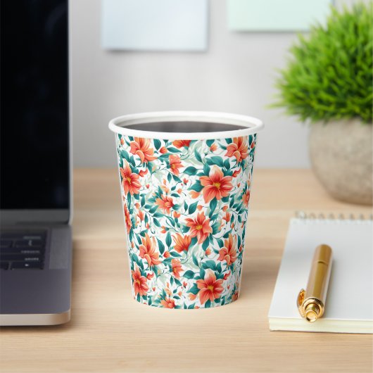 Vibrant Orange Floral Garden Pattern - Elegant Tea Papieren Bekers (Insitu)