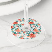 Vibrant Orange Floral Garden Pattern - Elegant Tea Wijnglaslabel (Dichtbij)