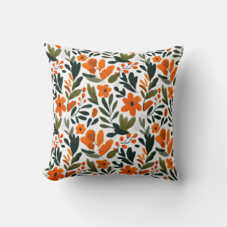 Vibrant Orange Flowers Spring Floral Pattern Chic Kussen