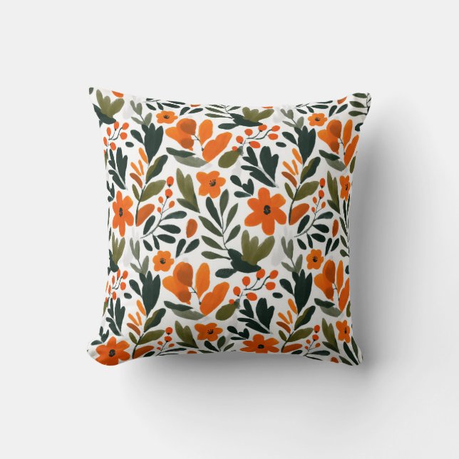 Vibrant Orange Flowers Spring Floral Pattern Chic Kussen (Voorkant)
