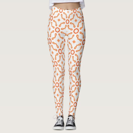Vibrant Orange-Red Floral & Bow Pattern Leggings (Voorkant)