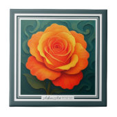 Vibrant Orange Rose Paper-Cut FloralCeramic Tile Tegeltje (Voorkant)
