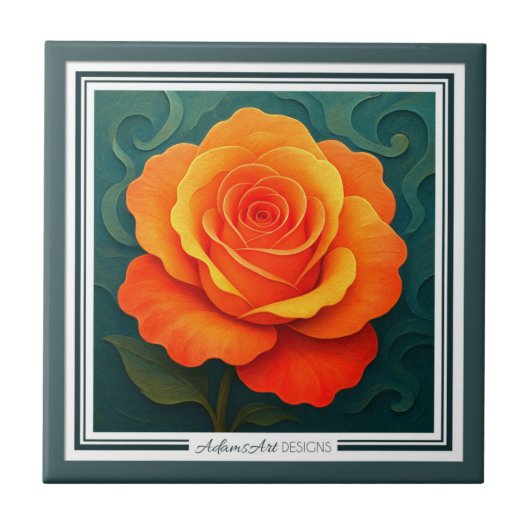 Vibrant Orange Rose Paper-Cut FloralCeramic Tile Tegeltje (Voorkant)