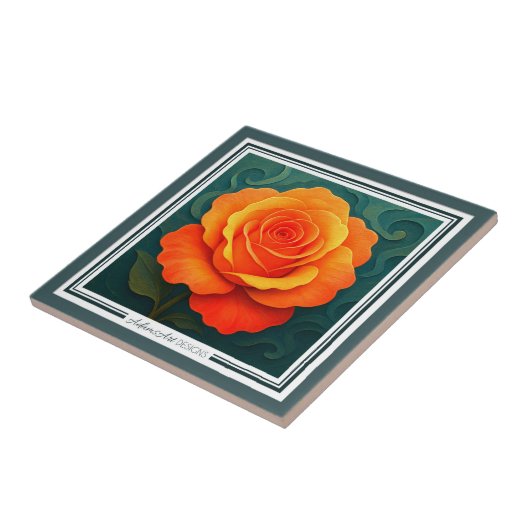 Vibrant Orange Rose Paper-Cut FloralCeramic Tile Tegeltje (Zijkant)