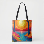Vibrant Orange Sunset Lake Landscape Art Tote Bag (Voorkant)