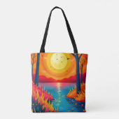 Vibrant Orange Sunset Lake Landscape Art Tote Bag (Achterkant)
