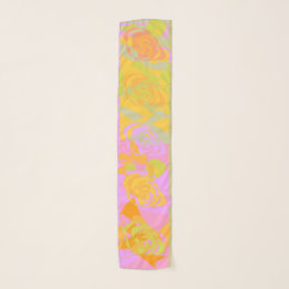 Vibrant Orange Yellow Pink Flowery Scarf Small Sjaal