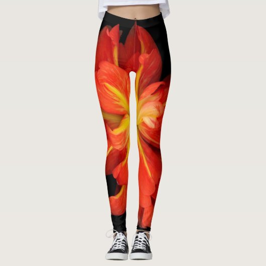 Vibrant Oranje Begonia Macro Leggings (Voorkant)