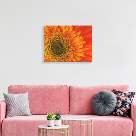 Vibrant Oranje Gerbera Daisy StretchedCanvas Afdru Canvas Afdruk (Insitu (Woonkamer))
