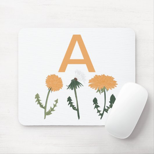 Vibrant Oranje Green Dandelion Flowers Monogram Muismat (Met muis)