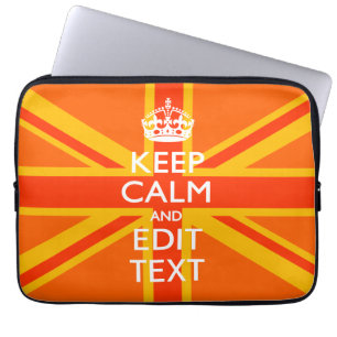 Vibrant Oranje Keep Calm Jouw tekst Union Jack Laptop Sleeve