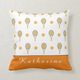 Vibrant Oranje Tennis Fun Persoonlijk afspeelappar Kussen