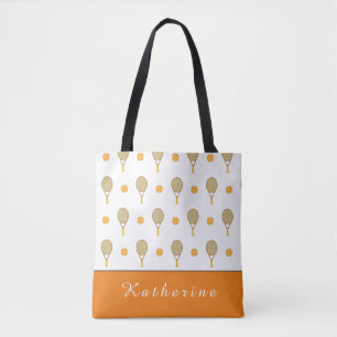 Vibrant Oranje Tennis Fun Persoonlijk afspeelappar Tote Bag
