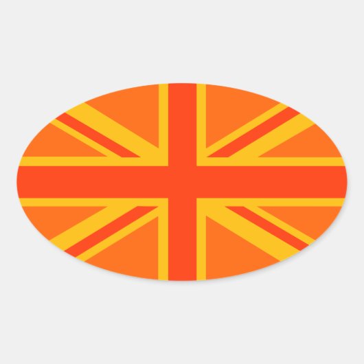 Vibrant Oranje Union Jack British Flag Swag Ovale Sticker (Voorkant)