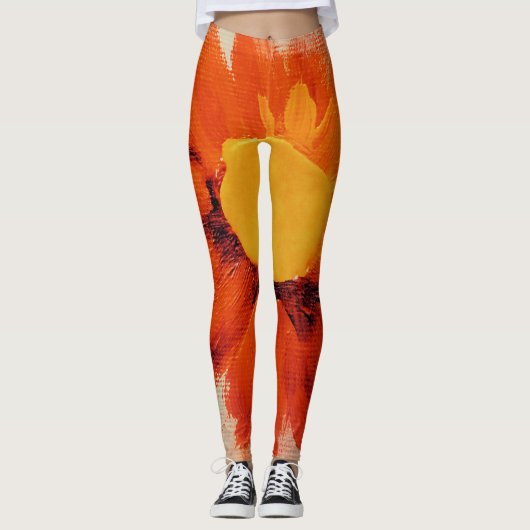 Vibrant Oranje zonnebloem Leggings (Voorkant)