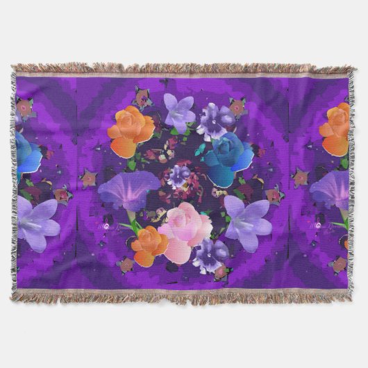 Vibrant Paars Abstract Floral Woven Throw Blanket Deken (Voorkant)