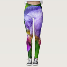Vibrant paars blauw en gele irisbloem leggings