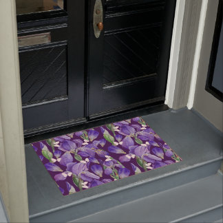 Vibrant Paars Iris Flowers en Butterflies Deurmat