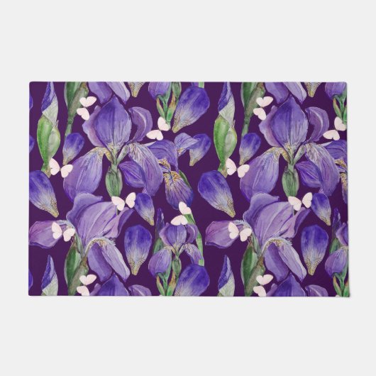 Vibrant Paars Iris Flowers en Butterflies Deurmat (Voorkant)