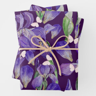 Vibrant Paars Iris Flowers en Butterflies Inpakpapier Vel