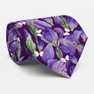 Vibrant Paars Iris Flowers en Butterflies Stropdas
