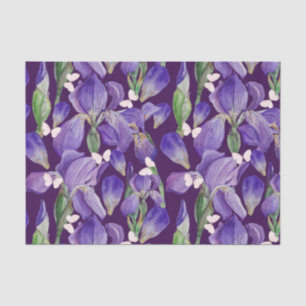 Vibrant Paars Iris Flowers en Butterflies Tissuepapier
