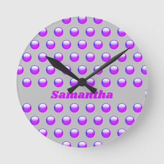Vibrant Paars poka dot Patroon Geometric Modern Ronde Klok (Voorkant)
