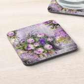 Vibrant  Paarse Rozen groene lavendel 3D Bier Onderzetter (Linkerzijde)