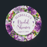 Vibrant Paarse Waterverf Bouquet Vrijgezellenfeest Papieren Bordje<br><div class="desc">Schitterend levendig paars roos met een floreel "Vrijgezellenfeest"-ontwerp voorzien van roze en gele bloemen en een lichtgrijs ontwerp. Het uiterlijk is schoon en doet denken aan een glorieuze Engelse tuin.</div>