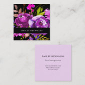 Vibrant Paarse Waterverf Flowers op Black Vierkante Visitekaartje (Voorkant / Achterkant)