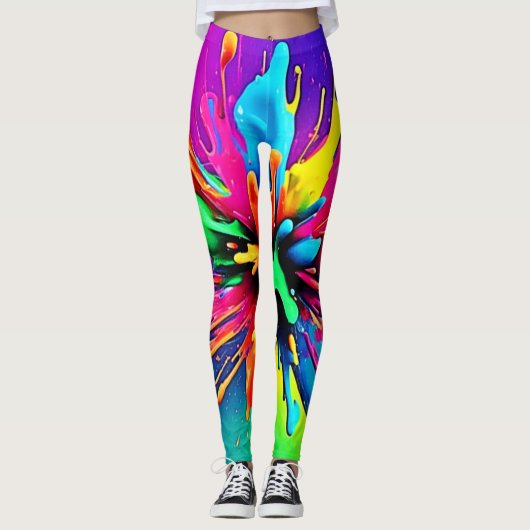 Vibrant Paint Burst Design Leggings (Voorkant)