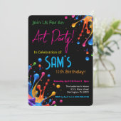 Vibrant Paint Splash Art Party Birthday Invitation Kaart (Staand voorkant)