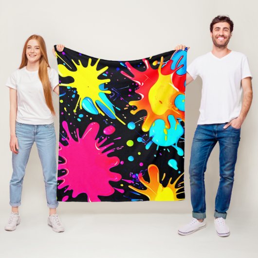 Vibrant Paint Splatter Artwork Burst Fleece Deken (In situ)
