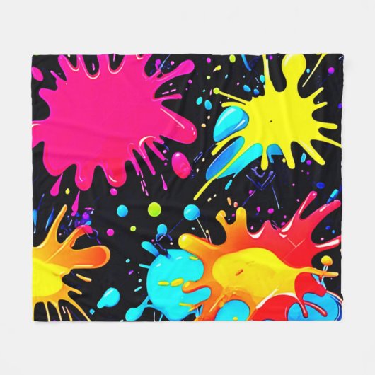 Vibrant Paint Splatter Artwork Burst Fleece Deken (Voorkant (Horizontaal))